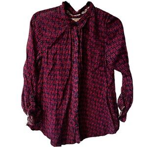 Anthropologie Hei Hei Button Shirt womens Small Giraffe All Over Print Roll Tab